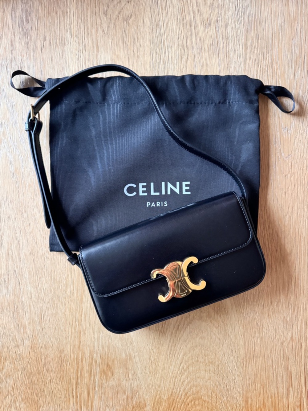 Celine Black Classic Triomphe Leather Shoulder Bag